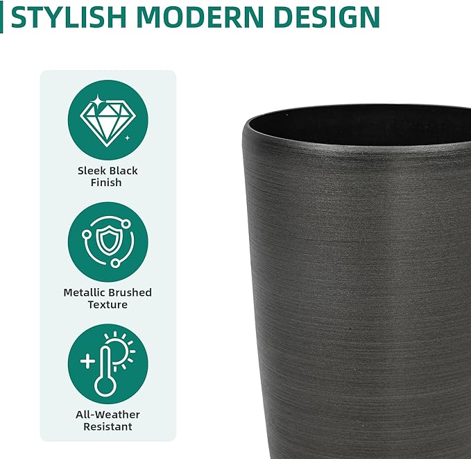 22.8" Resin Outdoor Planters (Set of 2) – Handmade Brushed Metal Finish Large Flower Pots, Durable & Weatherproof for Indoor/Outdoor Décor