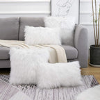 WLNUI Set of 2 White Christmas Decorative Lumbar Fluffy Pillow Covers New Luxury Series Merino Style Faux Fur Throw Pillow Covers Fuzzy Cushion Case for Sofa Bedroom Living Room Home Decor 12x20 Inch