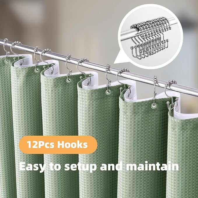 3 in 1 Waterproof Waffle Weave Shower Curtain and Clear Liner Set with 12 Stainless Steel Hooks Double Sided for Bathroom 72 Inches Heavy Duty Polyester Fabric Shower Curtains 72x72