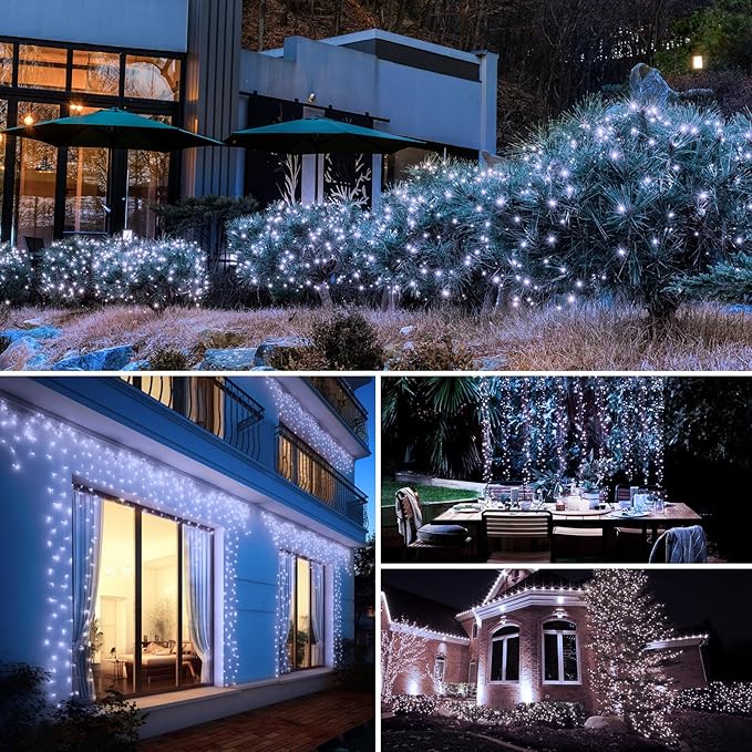 btfarm 6-Pack Solar String Lights Outdoor, 480LED 198FT Solar Fairy Lights Waterproof 8 Modes Copper Wire Solar Powered Twinkle Lights for Outside Garden Tree Christmas Wedding Party Decor, Cool White