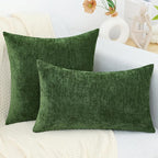 decorUhome Chenille Moss Green Fall Throw Pillow Covers 12x20 Inch Set of 2, Decorative Soft Couch Pillow Covers Solid Dyed Accent Velvet Farmhouse Neutral Rectangle Christmas Pillow Cases for Sofa
