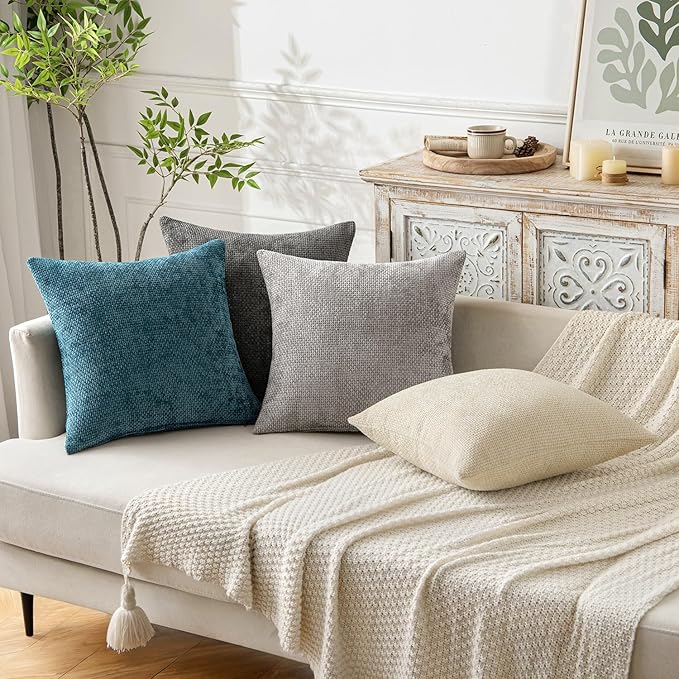 MIULEE Pack of 2 Couch Throw Pillow Covers 20x20 Inch Coastal Teal Modern Boho Accent Decorative Pillow Covers Soft Chenille Farmhouse Cushion Covers for Home Decor Bed Sofa Living Room