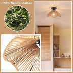 Boho Rattan Ceiling Light Fixture, Mini Rattan Chandelier Lighting Fixture, Hand Woven Ceiling Light Fixtures for Hallway Bedroom Kitchen Entryway Living Room (Light Brown 2)