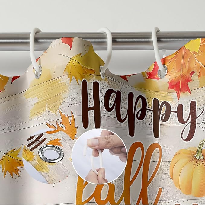 Happy Fall Shower Curtain Gnome Truck Autumn Pumpkin Maple Leaves Harvest Thanksgiving Farmhouse Bathroom Curtains Waterproof Polyester Fabric Bath Curtain 72 x 72 Inch with 12 Hooks