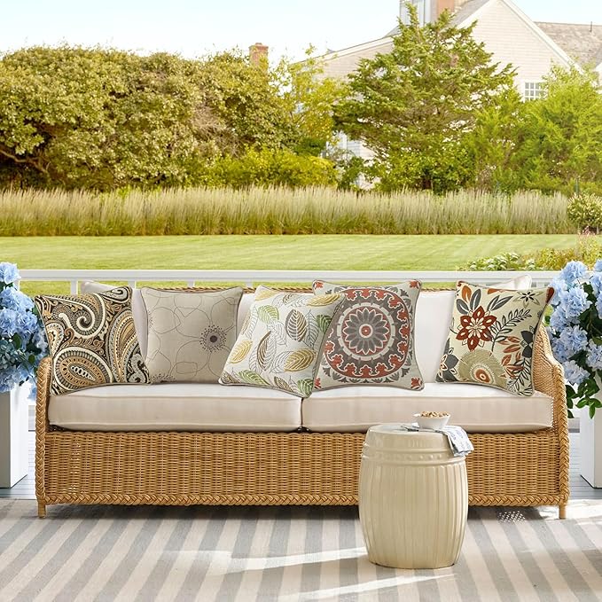 Outdoor Sunbrella Decorative Pillows Pack of 4, 18" x 18" Outdoor Pillow Set for Couch Bed Throw Patio Sofa, Momento Spring