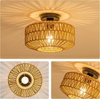 MAYNA 11.8" Rattan Ceiling Light Fixture, Hand-Woven Boho Light Fixtures Ceiling Mount, Mini Rattan Chandelier Light Fixture for Farmhouse Hallway Bedroom Kitchen Entryway, Bulb NOT Included