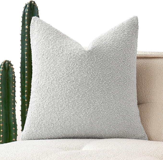 MIULEE Textured Boucle Throw Pillow Cover Light Grey Accent Solid Eruo Sham Pillow Case Decorative Soft Pack of 1 Couch Cushion Chair Sofa Bedroom Livingroom Home Decor,24x24 Inch