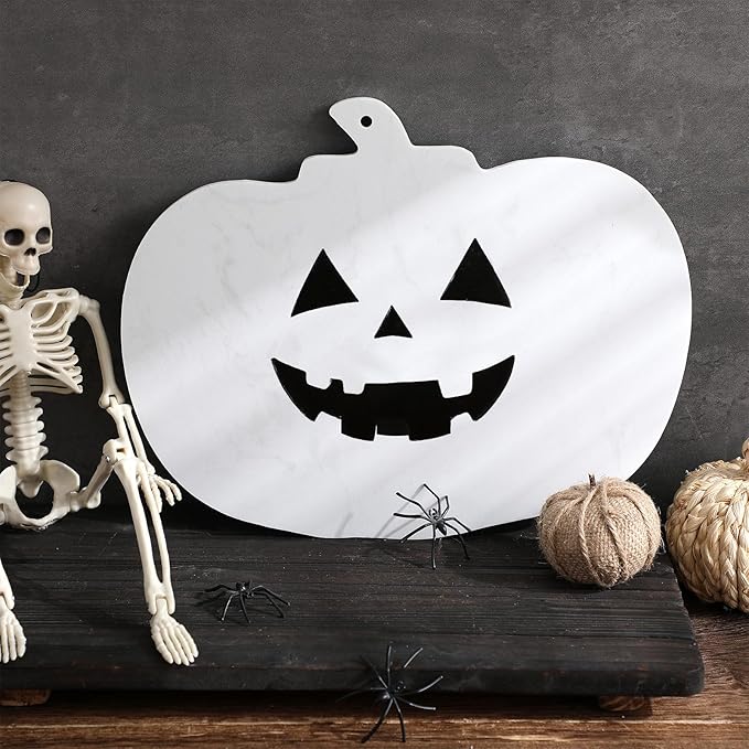 Halloween Marble Pumpkin Cheese Board Charcuterie Cutting Tray Marble Serving Decorative for Decoration Charcuterie Kitchen(White)
