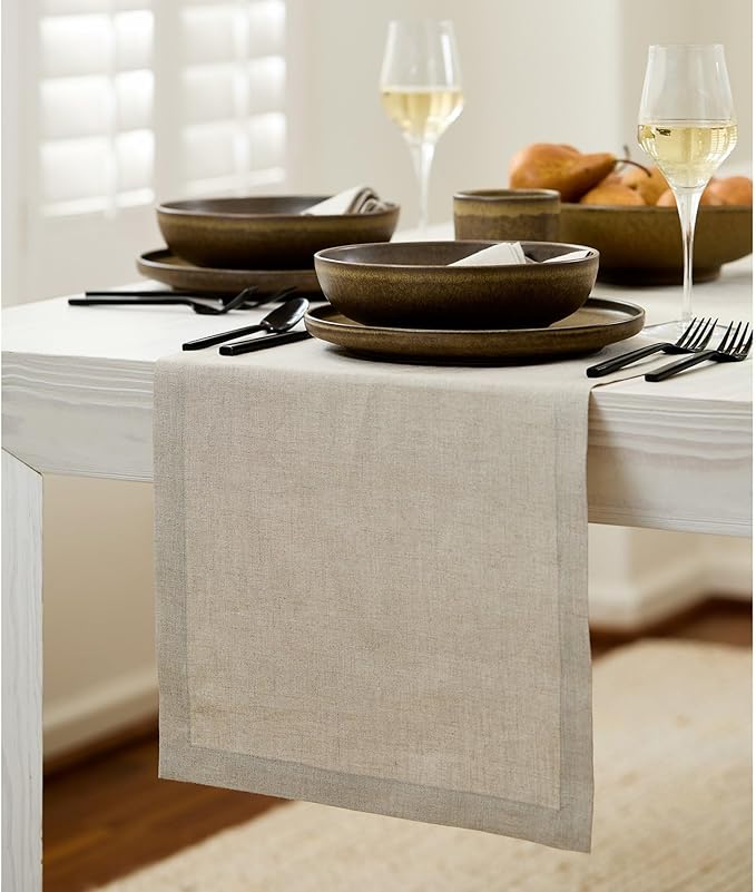 Solino Home Linen Natural Table Runner 156 Inches Long - 100% Pure Linen Extra Long Table Runner 14 x 156 Inch for Fall, Autumn, Thanksgiving - Fete
