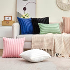 Throw Pillow Covers Decorative Faux Fur Set of 2 18x18 Inch Pillow Covers, Soft Navy Blue Striped Pillowcases for Couch Sofa Bed Living Room, Fluffy Cute Home Boho Accent Fuzzy Decor