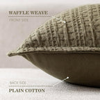 Foindtower Set of 2 Decorative Cotton Waffle Weave Throw Pillow Covers Euro Shams Cushion Covers Accent European Pillowcase for Bed Couch Sofa Bedroom Living Room Home Decor 22×22 Inch Olive Green