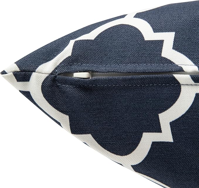 Outdoor Throw Pillows Water Resistant 18x18 inch,Decorative Throw Pillow with Insert Set of 2,Hidden Zipper Headrests for Patio Furniture Sofa Couch Chair (Blue Geometry)