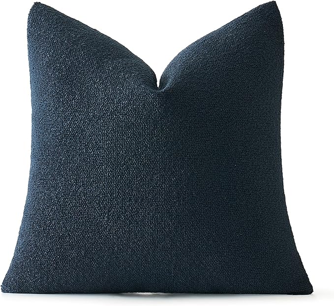 MIULEE Textured Boucle Throw Pillow Cover Navy Blue Accent Solid Eruo Sham Pillow Case Decorative Soft Pack of 1 Couch Cushion Chair Sofa Bedroom Livingroom Home Decor,24x24 Inch