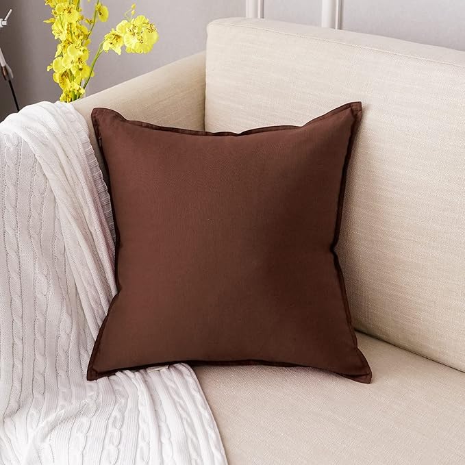 Jeanerlor Decorative Cotton Linen Couch 26"x26" Throw Pillow Case for Sofa Durable Classy, Comfortable Cushion Cover (65 x 65cm), Reddish Brown