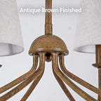 Chandelier, Retro Antique Brown with White Beige Fabric Shade, 6-Light 28" Country Rustic Farmhouse Linear Pendant Lighting Fixture for Kitchen Island Dining Living Room Bedroom