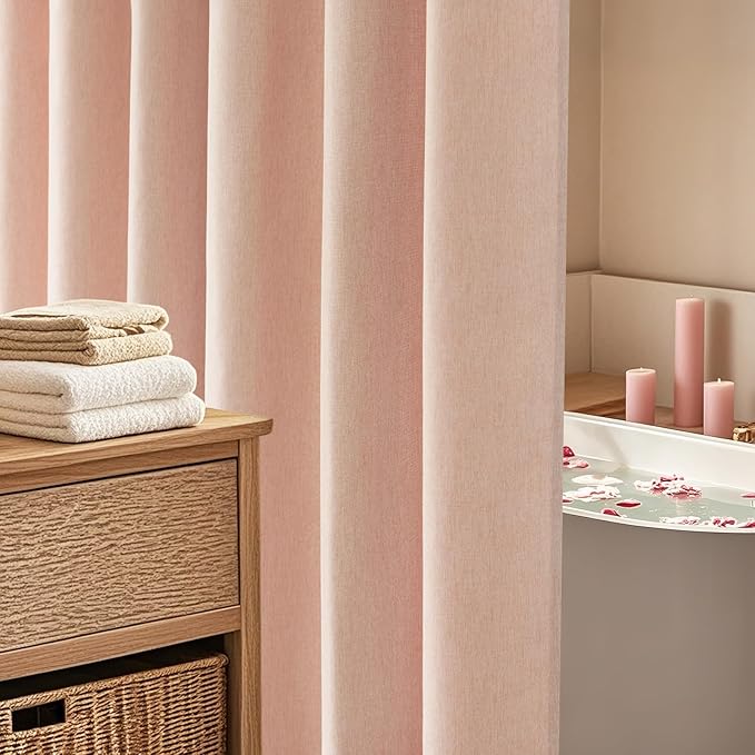 Blush Pink Faux Linen Textured Shower Curtain Water-Resistant, Heavyweight Fabric Shower Curtain Washable, 72 x 72 Inch Dusty Rose Pastel Classy Shower Curtains for Girly Bathroom