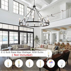 Wagon Wheel Chandelier 12 Light 38" Large Black Farmhouse Chandelier for Dining Room Rustic Country Pendant Light Fixtures Hanging Modern Round Chandeliers for Living Room High Ceilings Foyer Entryway