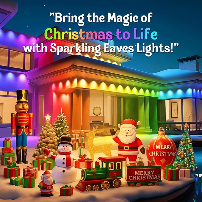 HUTAKUZE Permanent Outdoor Lights, 50ft RGB Outdoor Christmas Lights with 30 LED Light, IP67 Waterproof LED Eaves Light, DIY Scene Modes for Halloween Decor, Smart APP & Remote Control