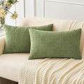 MIULEE Pack of 2 Couch Throw Pillow Covers 14x24 Inch Spring Soft Sage Green Chenille Pillow Covers for Sofa Living Room Solid Dyed Pillow Cases