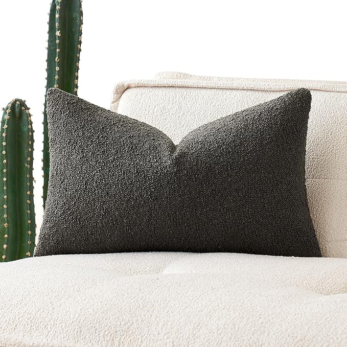 MIULEE Textured Boucle Throw Pillow Cover Dark Coffee Accent Solid Lumbar Pillow Case Decorative Soft Pack of 1 Couch Cushion Chair Sofa Bedroom Livingroom Home Decor,12x20 Inch