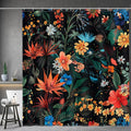 Aimego Black Floral Shower Curtain - Dark Vintage Flower Plants Boho Chic Colorful Botanical Leaves Fabric Cloth Bath Shower Curtain Set with 12 Hooks for Bathroom Decor Accessories, 72"x72"