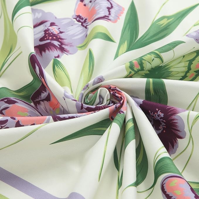 Extra Long Fabric Shower Curtain, Butterfly Garden Flower Plant Shower Curtains for Bathroom, Purple and Cream Floral Bathroom Curtains, 72" W x 84" H