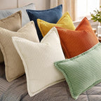 decorUhome Corduroy Sage Green Throw Pillow Covers 18x18 Set of 2 Decorative Soft Boho Farmhouse Euro Couch Pillow Covers for Living Room Bed Sofa Broadside Striped Pillow Cases