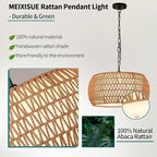 Boho Chandeliers for Dining Room,Rattan Chandeliers with Fabric Shade,Farmhouse Dining Room Light Fixtures,Kitchen Island Lighting 5-Lights Hand Woven Drum Chandelier,18 in,UL Listed