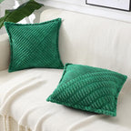 decorUhome Decorative Christmas Green Throw Pillow Covers 16x16 Set of 2 with Splicing, Boho Soft Neutral Corduroy Broadside Twill Pillow Covers for Couch Bed Sofa Living Room