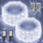 Total 710FT 1800 LED Christmas Lights, 2 Packs 900 LED Outdoor String Waterproof, Timer & Memory, 8 Modes Dimmable Plug in Fairy for Outside Tree Holiday Party Wedding Decor, Cool White