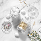 Glass Qtip Holder with Lid,Bathroom Organizer and Storage Jars - Apothecary Jars for Cotton Balls, Cotton Swabs,Pads,Floss Picks,Vanity Organizer,Bathroom Accessories and Countertop Storage Canisters