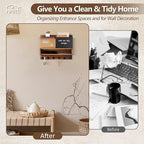 Key Holder for Wall Mount with Mail Organizer, Farmhouse Key Holder for Wall with Shelf, Chalkboard&Corkboard, Entryway Organizer 11 Metal Hooks, Decorative Natural Pine Wood, 14.6*11.1*3.3”, A-Brown