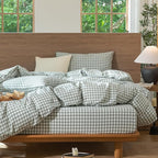 MooMee Gingham Duvet Cover Set 100% Washed Cotton Linen Like Textured Breathable Durable Soft Comfy Modern Checkered Design (Sage Green Gingham, Twin 68"x90")