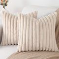 Pallene Faux Fur Plush Throw Pillow Covers 16x16 Set of 2, Luxury Soft Fluffy Striped Decorative Pillow Covers for Sofa, Couch, Living Room, Apricot