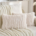 FUTEI Cream White Decorative Throw Pillow Covers 12x20 Inch Set of 2,Soft Fluffy Faux Feather Texture Lumbar Pillow Cases,Modern Home Luxury Decor for Couch Bed Living Room