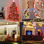 WATERGLIDE C6 Christmas Lights, 33ft 100 LED Faceted String Lights Green Wire Fairy Lights with Safe Adaptor, 8 Lighting Mode, Waterproof for Indoor Outdoor Patio Xmas Tree Party Decor, Red & Green