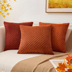 Kevin Textile Fall Corduroy Pillow Covers 26x26 Inch 2 Packs Soft Cozy Euro Pillows with Stripe Pattern Big Throw Pillowcases for Couch Sofa Bedroom Home Decor, Rust