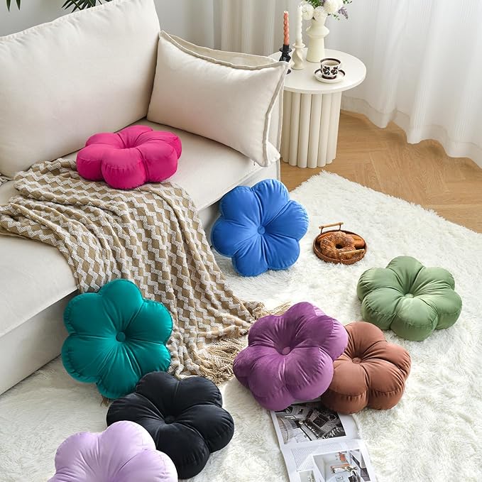 Xuyier Flower Pillow, Flower Shaped Throw Pillows with Velvet for Couch Bed Sofa Chair, Cute Home Decor Floor Seating Cushion Pillows for Living Room Bedroom(15 Inches, Lavender)
