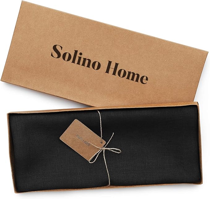 Solino Home Linen Black Table Runner 132 Inches Long - 100% Pure Linen Extra Long Table Runner 14 x 132 Inch for Fall, Autumn, Halloween, Thanksgiving, Holiday - Fete