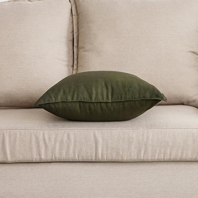 Jeanerlor Decorative Cotton Linen Chair Throw Pillow Case, Sofa Durable Classy, Comfortable Cushion Cover for Living Room Car 26"x26"(65 x 65cm), Olive Green