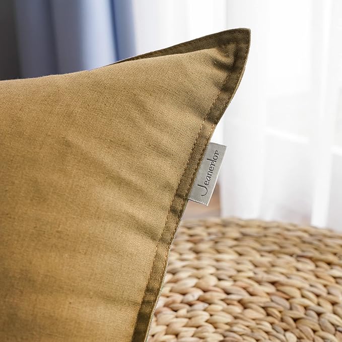 Jeanerlor Cotton Linen Decorative 12"x20" Lumbar Throw Pillow Case Cushion Cover with Twin Needles Stitch on Edge,for Wedding/Party/Gift/Car (30 x 50cm), Earth Yellow