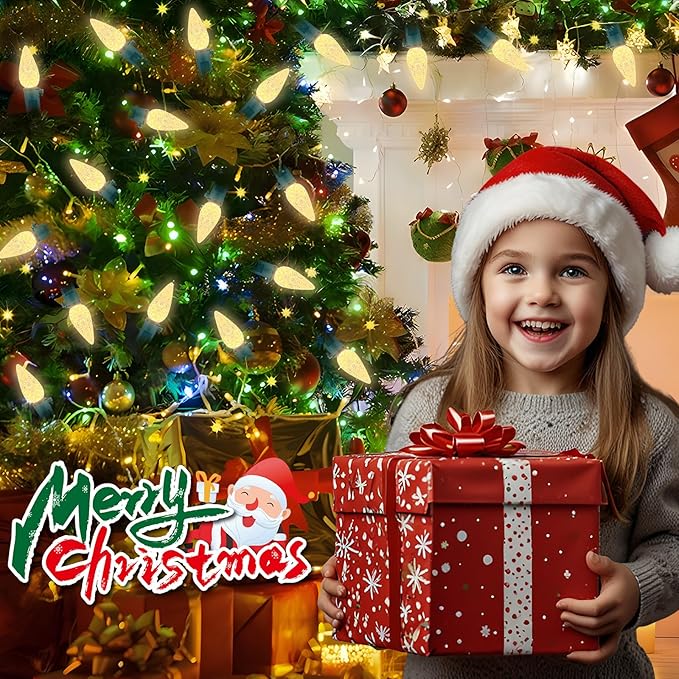 50 LED C6 Christmas Lights - 16.4Ft Battery Operated Seasonal Lighting for Indoor/Outdoor Xmas Tree, Garden, Patio, Party - Warm White
