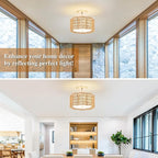 Tbaoinla✿ 13.8＂ Handwoven 3-Light Rattan Ceiling Light | Boho Flush Mount for Bedroom & Nursery, Natural Fiber Basket Light Fixture, Gold Light Fixture