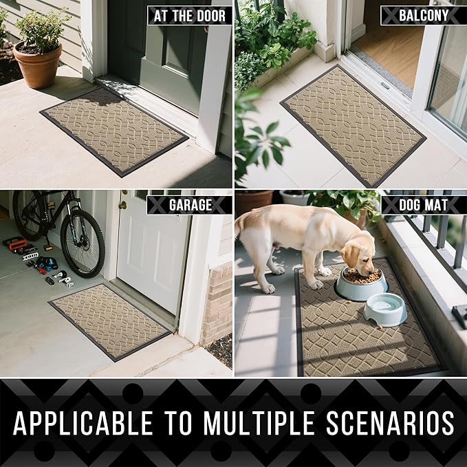 Yimobra Extra Large Door Mat 60x36, All-Season Waterproof Doormat Outdoor Entrance, Heavy Duty Non-Slip Outside Door Mat for Garage Patio Proch Entryway Indoor, Easy Clean, Light Beige