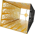 Large Metal Lampshade New Pyramid Shape Design 8'' Top 14'' Bottom 11'' Height ALUCSET Square Bell Shade Lamp Shade Forest Design Black and Gold fits for Table Lamps and Floor Lamps