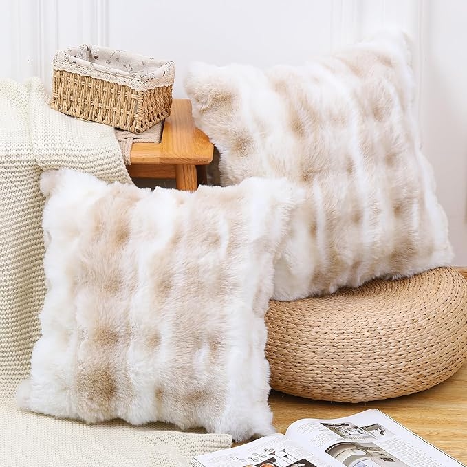 MADIZZ Pack of 2 Thick Plush Wool Throw Pillow Covers 16x16 Inch White Beige Soft Neutral Decorative Throw Pillows Accent Boho Cushion Covers for Couch Sofa Bedroom Pillow Shell