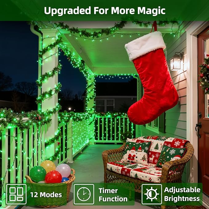 750 LED Chrstmas Lights, 240ft Outdoor Christmas String Lights with 12 Modes, Green LED String Lights with Timer Dimmable Waterproof for Tree Fence Garden Xmas Wedding Party Decor Green
