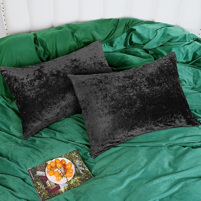 PHF Truly Velvet Pillowcases King Size, No Insert, 2 Pack Ultra Soft Breathable Pillow Shams Covers with Envelope Closure, 20" X 36" Luxury Cozy Warm Fuzzy Flannel Pillow Cases, Black