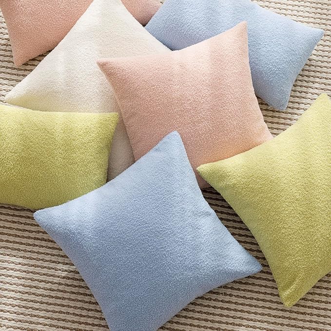 Foindtower Pack of 2, Curly Faux Fur Decorative Throw Pillow Covers Soft Neutral Plush Cushion Case with Zipper Cozy Pillowcase for Home Living Room Couch Bed Sofa 18 x 18 Inch, Grass Green