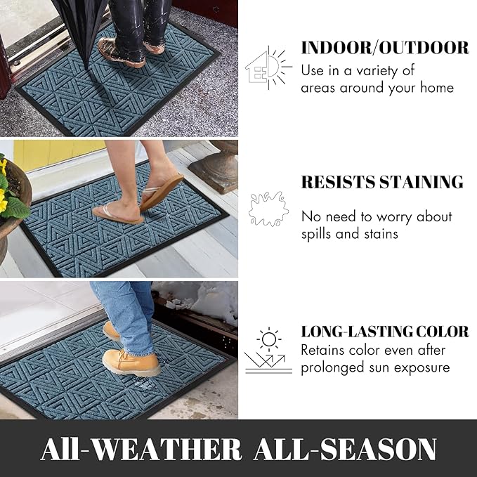 Yimobra Outdoor Mats for Front Door, Stops Mud & Dirt at Entrance, Fits Garage & Patio, All-Weather Waterproof Non Slip Outdoor Indoor Welcome Mat, 29.5x17 Mix Blue